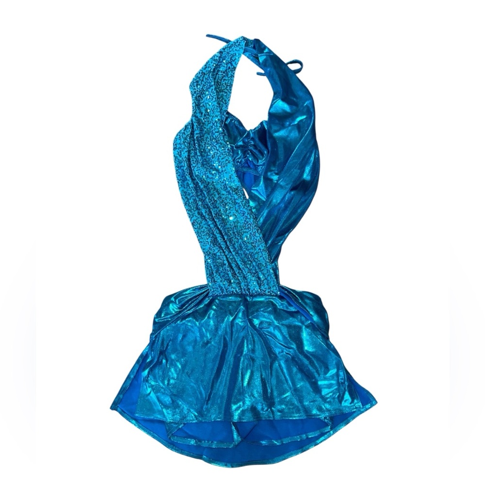 Kelle Sequin Cross Body Halter Open Back Dress Dance Costume